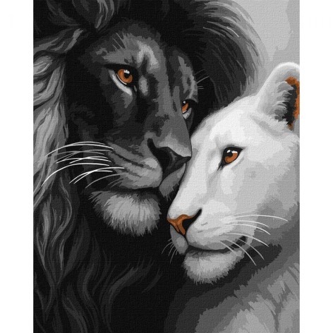 Картина по номерам "Влюбленные львы" 40х50см