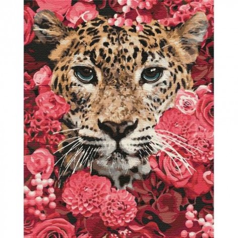 Картина по номерам "Леопард в цветах" ★★★★★