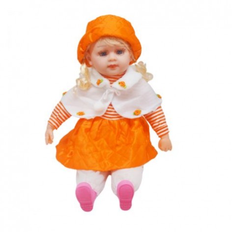 Мягкая кукла в платье и шляпке (оранжевый с белым)