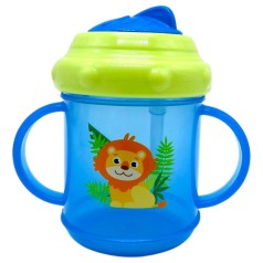 Поилка-непроливайка с ручками и силиконовой трубочкой 200 мл (СИНЯЯ)