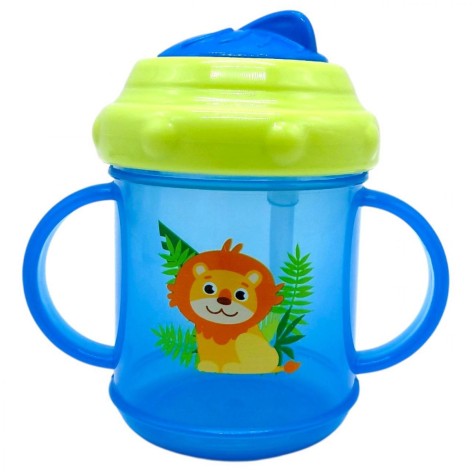 Поилка-непроливайка с ручками и силиконовой трубочкой 200 мл (СИНЯЯ)