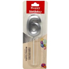 Свеча для торта "Цифра 6" (СЕРЕБРО)