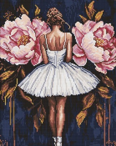 Алмазная мозаика - "Балерина с розовыми пионами" ©art_selena_ua, 40х50см