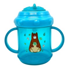 Поилка-непроливайка с ручками и силиконовой трубочкой 200 мл (БИРЮЗОВАЯ)