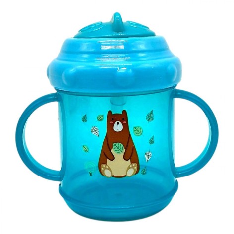 Поилка-непроливайка с ручками и силиконовой трубочкой 200 мл (БИРЮЗОВАЯ)
