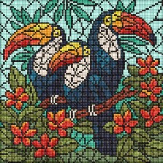 Алмазная мозаика - "Витраж. Трио туканов" ©art_selena_ua, 30х30см