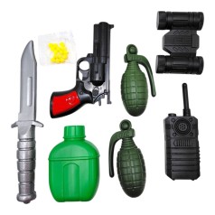Набір Армії: пістолет, фляга, граната 2шт, бінокль, рація (РЕВОЛЬВЕР НА ПУЛЬКАХ)
