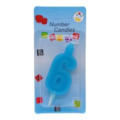 Свічка-цифра блакитна "6" 7см (41354)