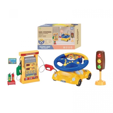 Руль ТИГРЕНОК, светофор, заправочная станция, подсветка, звук, мелодии, машина-подставка, в коробке
