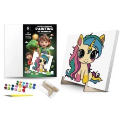 Картина по номерам с красками металлик "Радужная Единорожка" (25х25 см) с деревянной подставкой