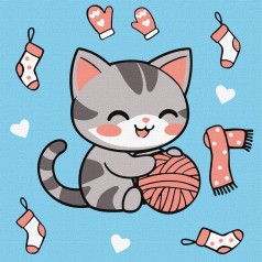 Картина по номерам для детей "Котик и клубочек (картина №2)" 25х25 см