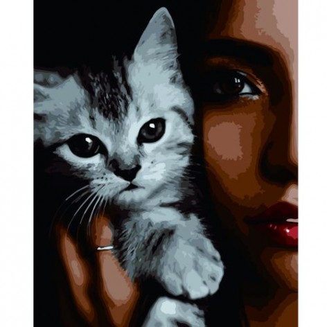 Картина по номерам "Девушка с котёнком"