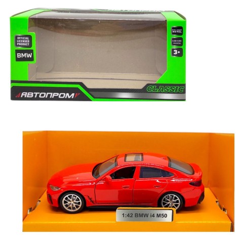 Машинка металлическая "АВТОПРОМ. 1:43 BMW I4 M50" (красная)