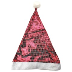 Шапка Деда Мороза блестящая, объем 56 см, высота 38 см.