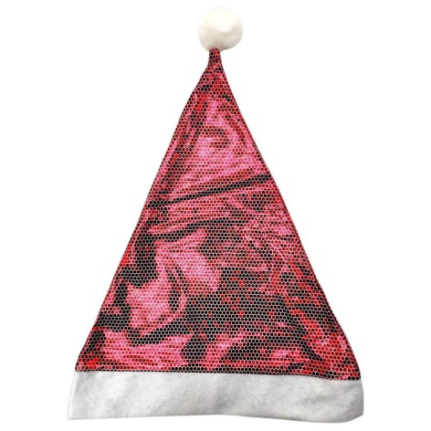 Шапка Деда Мороза блестящая, объем 56 см, высота 38 см.