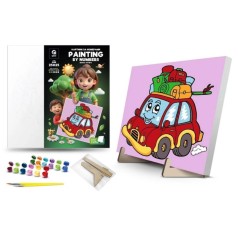 Картина по номерам "Веселый автомобиль" (25х25 см) с деревянной подставкой