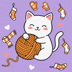 Картина по номерам для детей "Котик и клубочек (картина №3)" 25х25 см