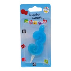 Свічка-цифра блакитна "3" 7см (41351)
