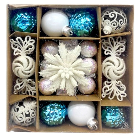 Новогодние украшения, шарики, цветок, узорные конфеты, 22 штуки, диаметр 5.5 и 3.5 см.