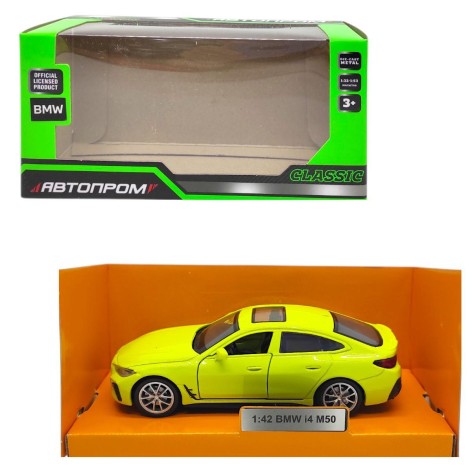 Машинка металлическая "АВТОПРОМ. 1:43 BMW I4 M50" (САЛАТОВАЯ)