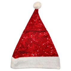 Шапка Деда Мороза блестящая, объем 58 см, высота 40 см.