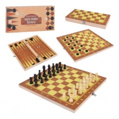 94594 [C45001] Шахматы С 45001 (72) 3в1, деревянная доска,деревянные шахматы, в коробке [Коробка]