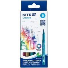 Фломастеры-кисточки, набор 6шт, Kite Creative металлизирован