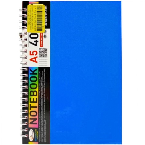 Блокнот А5, 40 л., пластик, пружина сбоку (ГОЛУБОЙ)