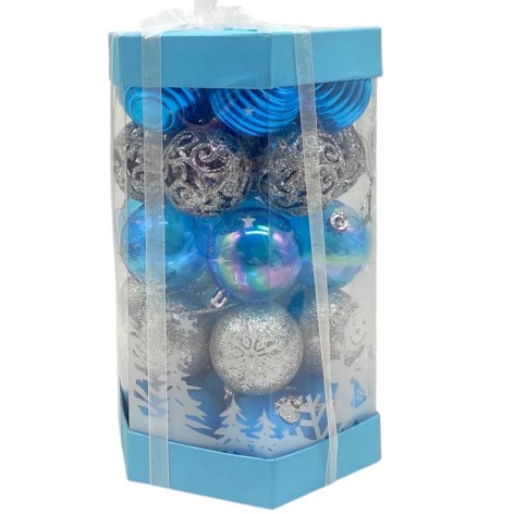 Новорічні прикраси,  35 штук, кульки, подарунки, D = 5 см, в слюді