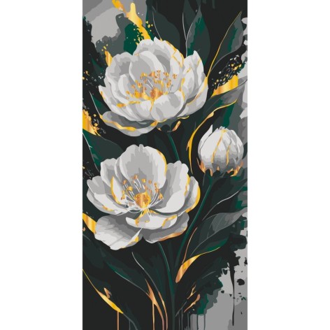 Картина по номерам с красками металлик "Золото пиона" 40х80 см