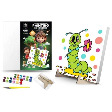 Картина по номерам "Зеленая Гусеница" (25х25 см) с деревянной подставкой