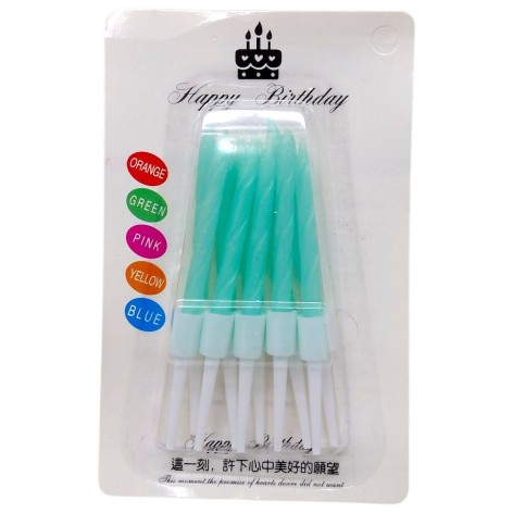 Свічки для торта неонові 10шт з підсвічниками, 6,5 см (МʼЯТНІ)