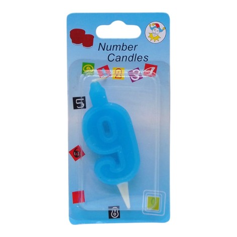 Свічка-цифра блакитна "9" 7см (41357)