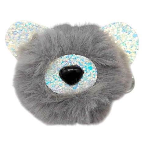 Брелок Мишка ушки с блестками (СВЕТЛО-СЕРЫЙ)