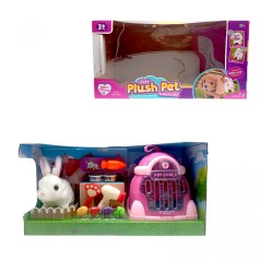 Любимец "Кролик", на батарейках, звук, движение лапками, головой и хвостиком, переноска, мисочки, фен, расческа, в коробке