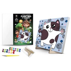 Картина по номерам "Кошачьи объятия" (25х25 см) с деревянной подставкой