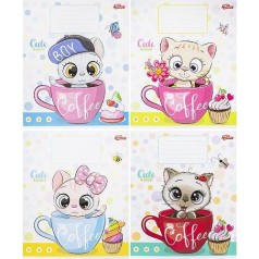 Зошит (12 арк) коса з доп.лінією "Coffee Котики "Мрії збуваються", 20 штук
