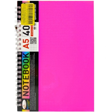 Блокнот А5, 40 л., пластик, пружина сбоку (РОЗОВЫЙ)