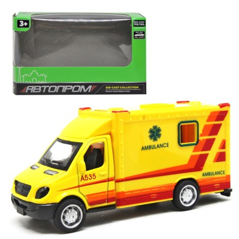 Машинка металлическая "Скорая помощь" из серии "Автопром" (желтая)