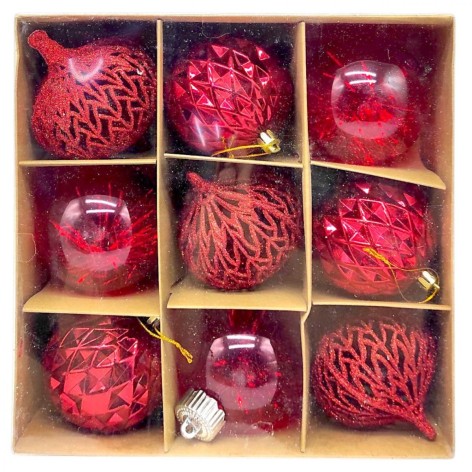 Новорічні прикраси. кульки, 9 штук, діаметр 7см, в коробці