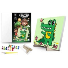 Картина по номерам "Маленький крокодил" (25х25 см) с деревянной подставкой