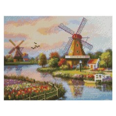Алмазная мозаика "Мельницы у реки"