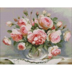 Алмазная мозаика "Розы в стеклянной вазе" 40х50см
