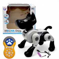 Песик на радиоуправлении (акум. 3,7 V, пульт 2,4 Ghz, музыка, подсветка, звуки, USB-кабель, сенсорный датчик, истории на английском языке, танцует, выполняет команды, регулировка громкости; коробка - 27х25х16 см (белый)