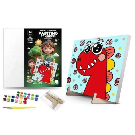 Картина по номерам "Зубатый Дино" (25х25 см) с деревянной подставкой