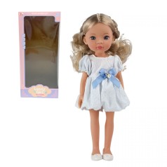 Кукла в платье с голубым бантом, размер 33см