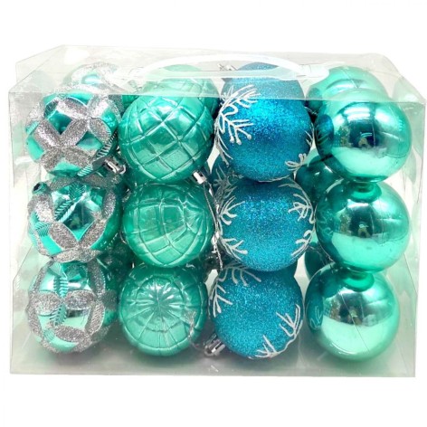Новогодние украшения, 24 штук, шарики, D=5,5 см, в слюде