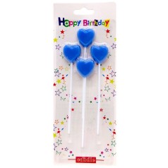 Набор свечей для торта Сердечки 4шт (СИНИЕ)