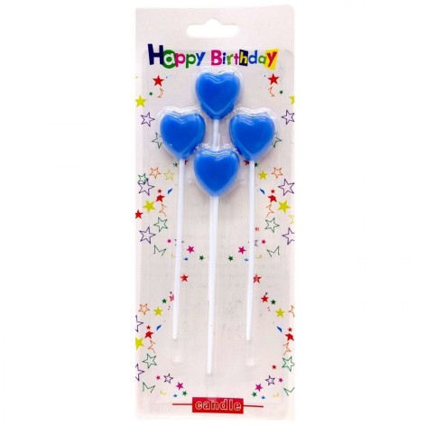 Набор свечей для торта Сердечки 4шт (СИНИЕ)