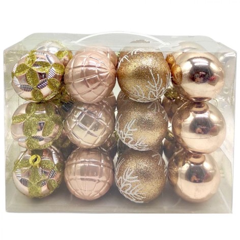 Новогодние украшения. 24 штук, шарики, D=5,5 см, в слюде